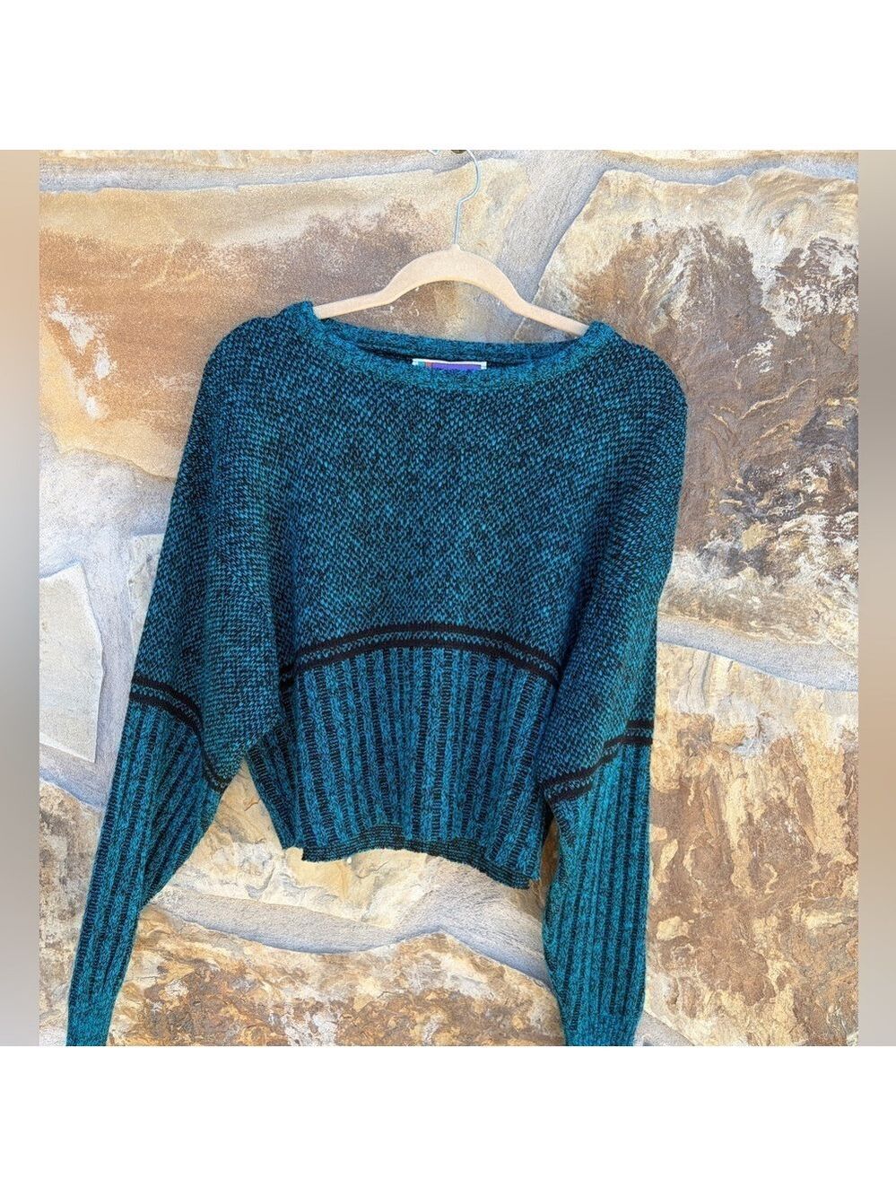 Vintage Space Dyed 80s Oversized Sweater Graphix Cropped Textured Sweater